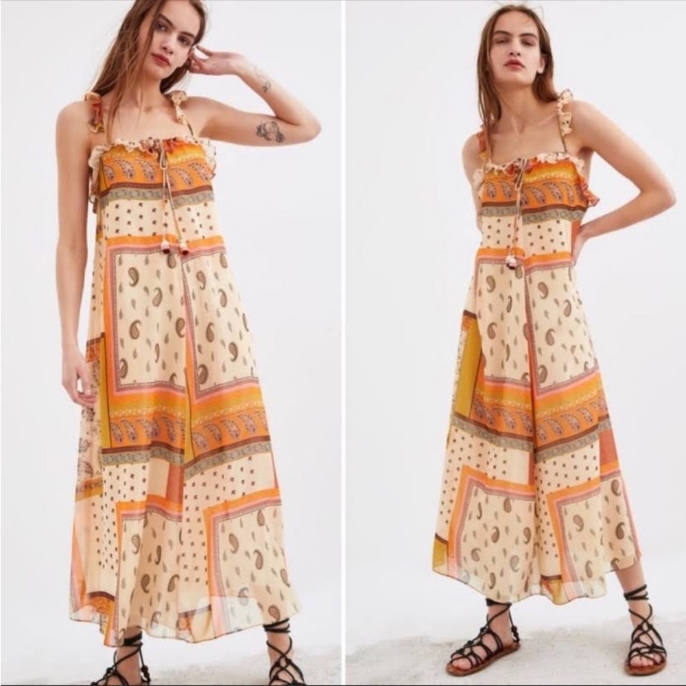 Zara Paisley Patchwork Maxi Slip Dress Sz Small